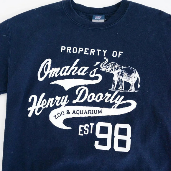 Vintage 90'S Mv Sport  Navy Omaha Zoo Aquarium Elephant Print Crew Neck Size M - Picture 7 of 13